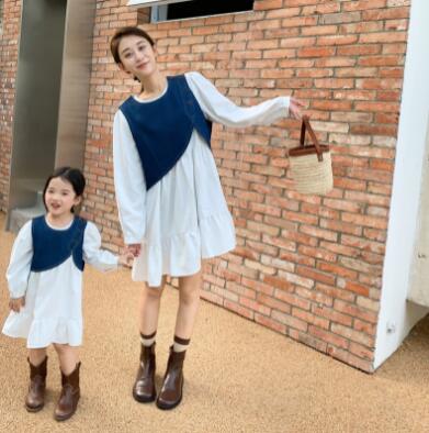 新品　 親子服　韓国風　子供服  可愛い お出かけ ベスト　ワンピース　セット　90-140cm    F