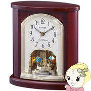 置き時計 電波時計 アナログ 回転飾り 木 枠 茶 リズム RHYTHM
