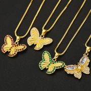 欧米のファッション かわいい蝶 ペンダント超人気の銅メッキ18Kリアルゴールド ジルコン 蝶のネックレス