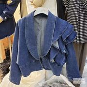 ジャケット　デニム　フリル　デザイン　韓国ファッション　レディース