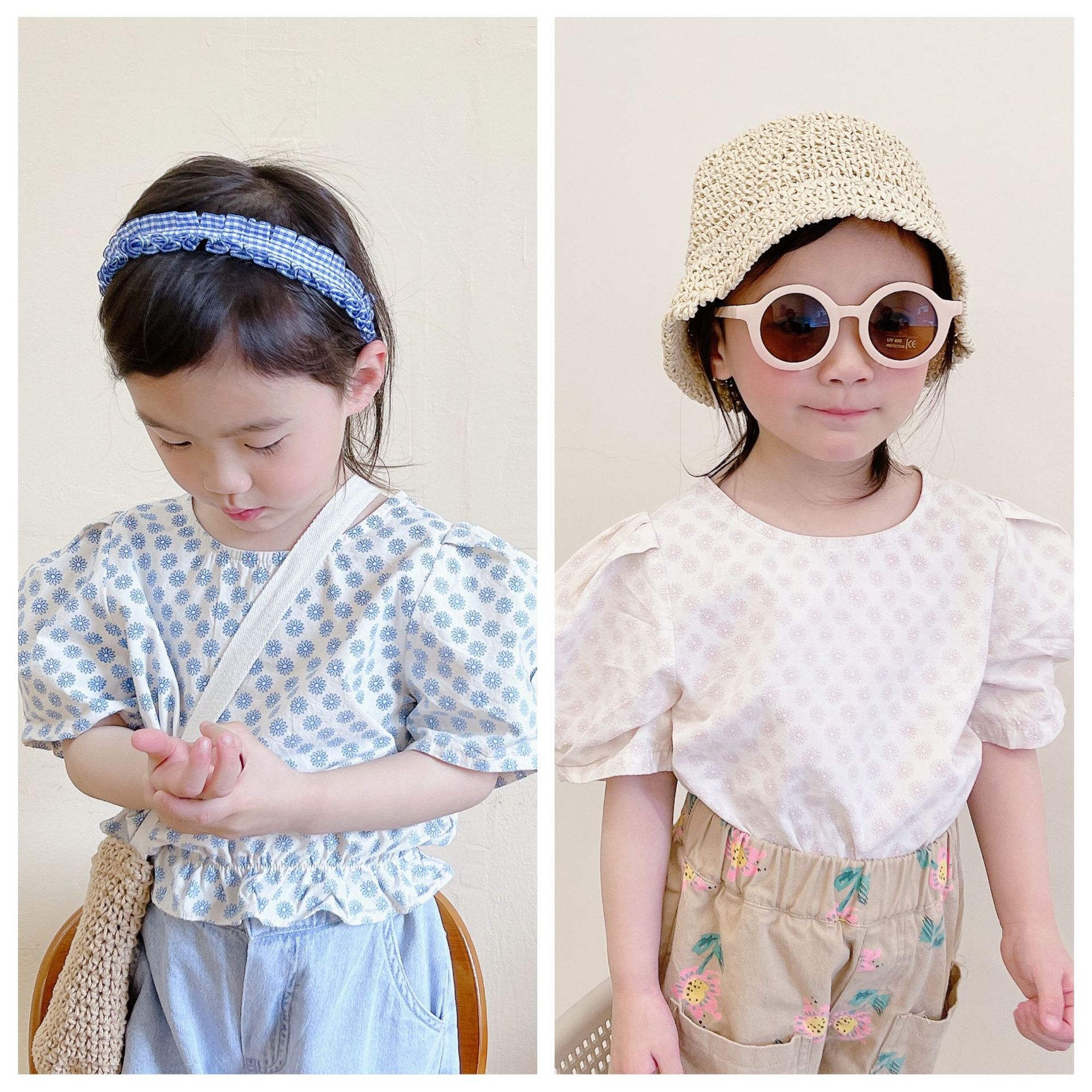 夏の新作 女の子 半袖シャツ パフスリーブ半袖 韓国の子供服 サマーシャツ
