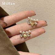 925銀針 パールピアス 韓国のファッション ハート型のダイヤモンドのイヤリング ファッションアクセサリー