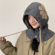 レディース帽子　ニットキャップ　バラクラバフードウォーマー　韓国ファッション　秋冬　全7色