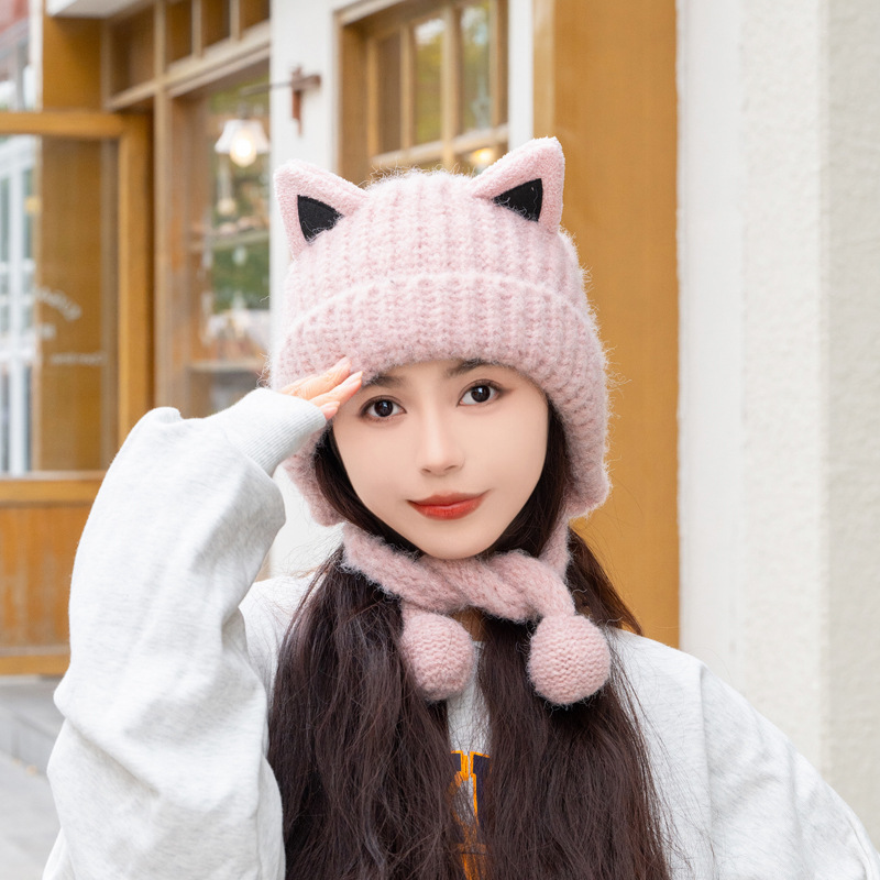 レディース帽子　猫耳帽子　ニットキャップ　リボン　韓国ファッション　秋冬　かわいい　全5色