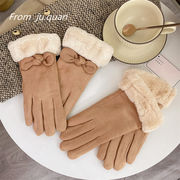 レディース手袋　韓国ファッション　秋冬　裏起毛　スマホ対応　リボン