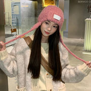 レディース帽子　イヤーニットキャップ　リボン付き　韓国ファッション　秋冬　全10色