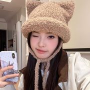 レディース帽子　猫耳帽子　リボン　韓国ファッション　秋冬　かわいい　全5色