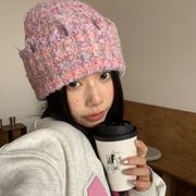 レディース帽子　ニットキャップ　デザイン　韓国ファッション　秋冬　3色