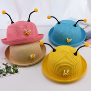 子供の麦わら帽子夏の男の子と女の子の赤ちゃんの日よけ帽ビーチ帽子日よけ帽漫画小さな蜂の帽子