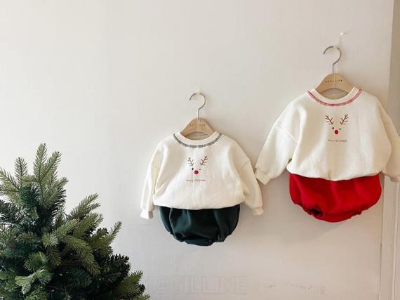 クリスマス　赤ちゃん 子供服 トップス + パンツ 2点セット キッズ服 トップス 長袖 ベビー服 2色