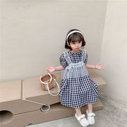 子供のドレス 新しい夏 韓国の子供服 チェック柄のスカート レースドレス