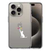 iPhone15 Pro 側面ソフト 背面ハード ハイブリッド クリア ケース 猫 CAT ねこ 蝶々 ホワイト