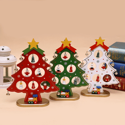 Christmas限定 おもちゃ 卓上 Xmas サンタ 木製 DIY クリスマスツリー 動物雪だるまセット 20cm