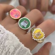 3色 猫の指輪 韓国ファッション エナメルドロップグレーズリング