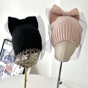 帽子　ニットキャップ　蝶結び　レディース　韓国ファッション　デザイン　4colors