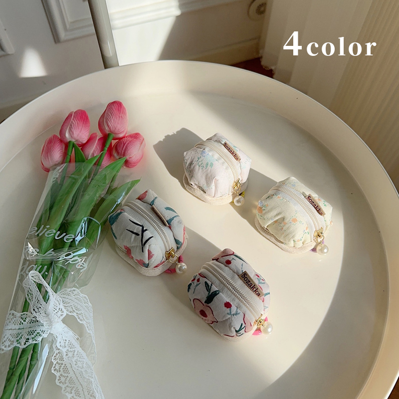 収納ポーチ　イヤホンバッグ　デザイン　ミニ　花柄　韓国ファッション　4colors