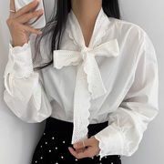 リボンブラウス　シャツ　レディース　韓国ファッション　デザイン　ゆったり　春新作