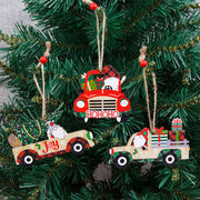 クリスマスの装飾、ペイントされた吊り下げ、クリスマスツリーの吊り下げ、ペンダント、木製の車