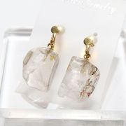 【現品限り】イヤリング　ザギマウンテンクォーツ　ネジバネ式　パキスタン産　ステンレス　ゴールド