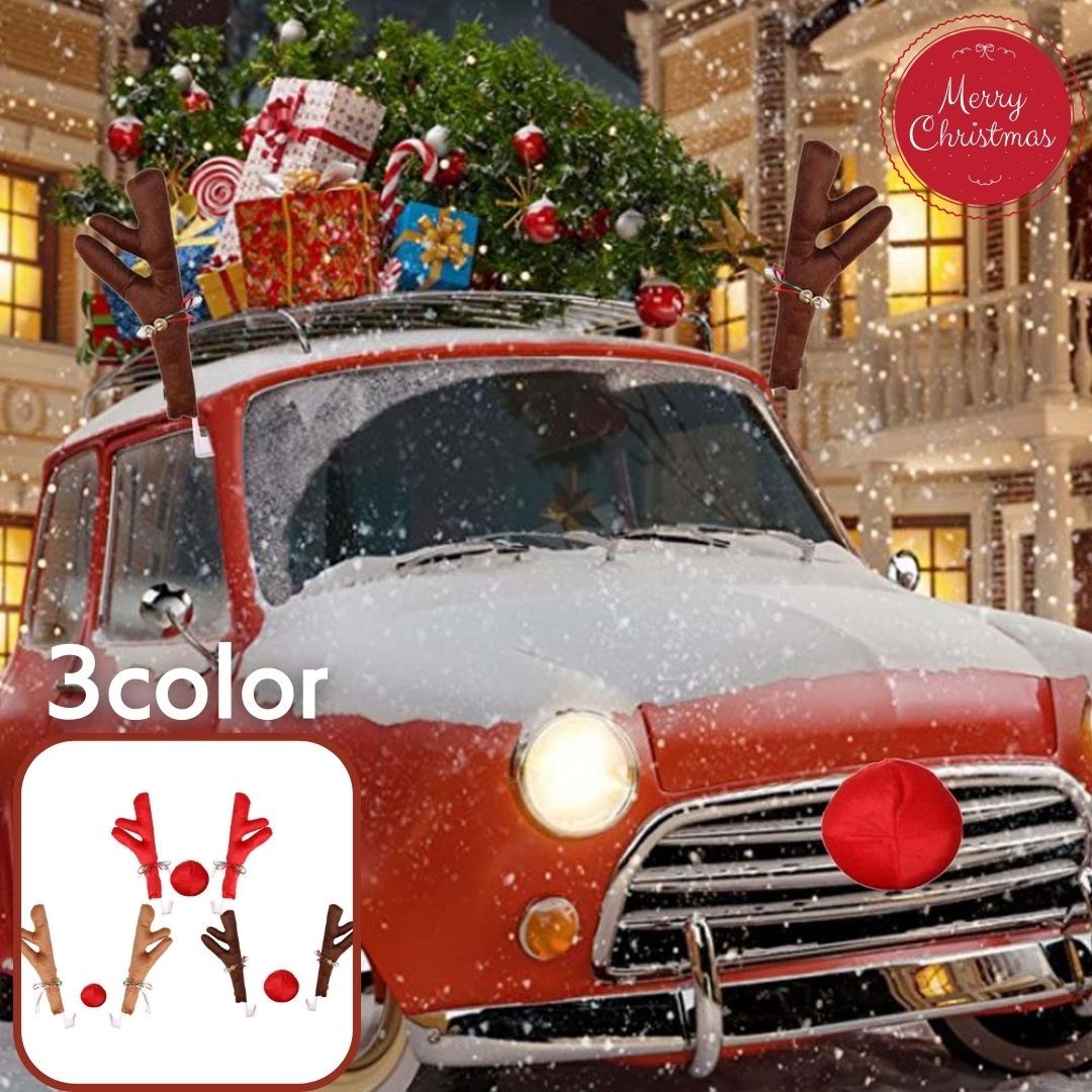 車用 展示用 トナカイの角 クリスマス アクセサリー 全3カラー 自動車用 トナカイの角とノーズセット / 人気 飾り付け パーティーナイト