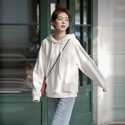 ゆったりスウェットレイヤードトップス可愛いパーカー春秋韓国ファッション乙女シンプル単色ゆとり薄手フー