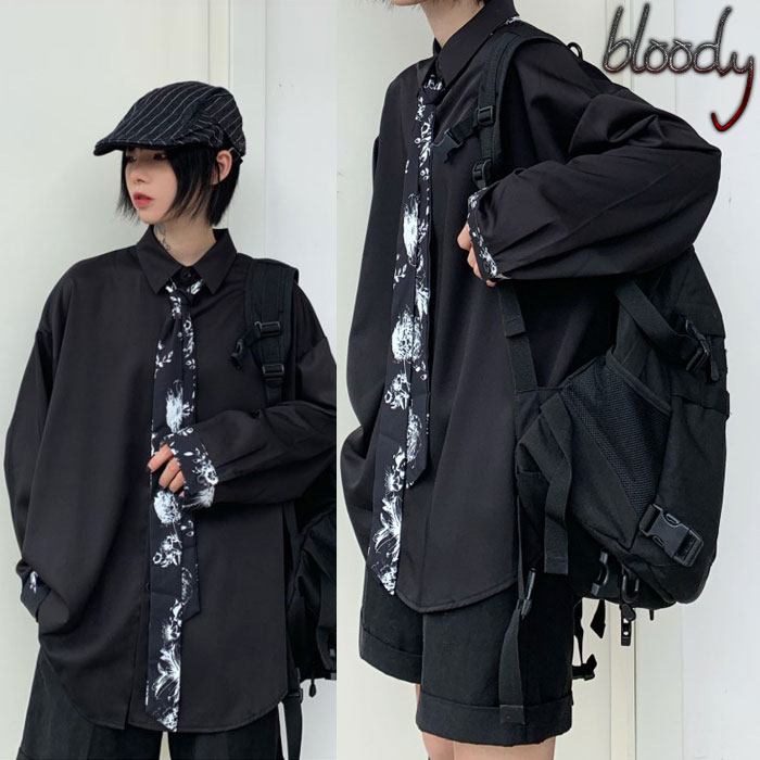 ワイシャツ 花柄 プリント 草木、ボタニカル グレー LOUIS