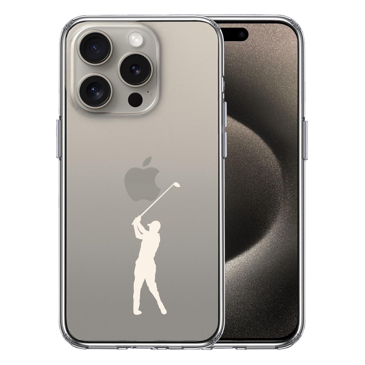 iPhone15 Pro 側面ソフト 背面ハード ハイブリッド クリア ケース ゴルフ ホワイト