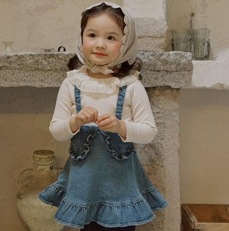 秋新作   韓国風子供服  女の子 デニム   スカート  つりスカート  ファッション   2色【90-150cm】