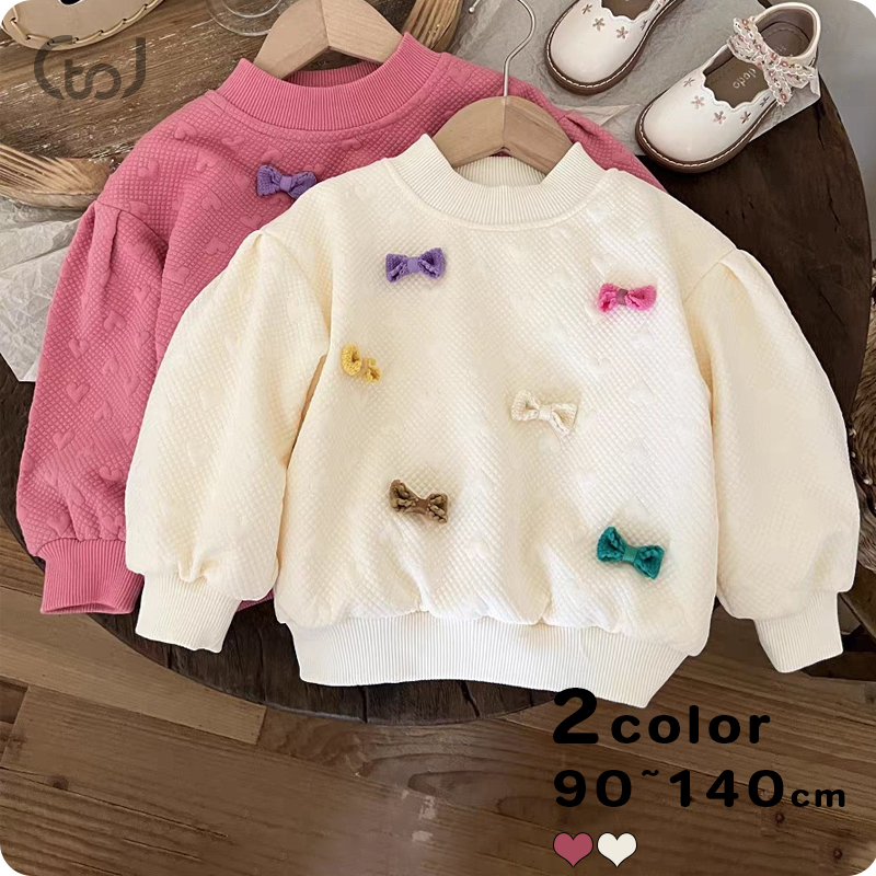 ★Girls★　子供セーター　90~140cm　可愛いリボンポイント　キッズニット　韓国キッズファッション　