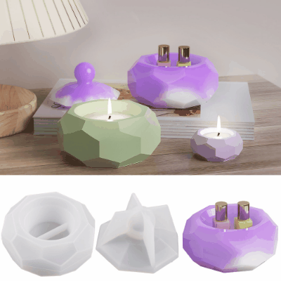 新品 石鹸ローソク アロマキャンドル レジン枠シリコンモールド 幾何学型 収納ケース 燭台 2枚組 蝋燭