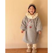 ★Girls★　子供ワンピーズ　80~140cm　レース襟ロングトレーナー　韓国キッズファッション