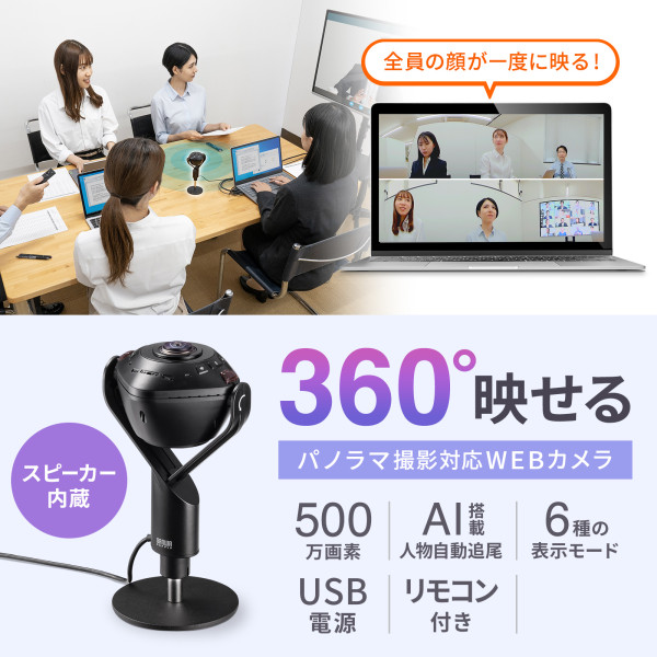 【高機能】スピーカー内蔵360度Webカメラ【会議に！】