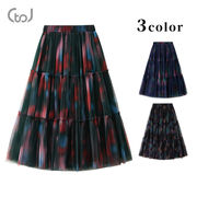 ★全3色★　レディースロングスカート　シフォンティアードスカート　韓国ファッション
