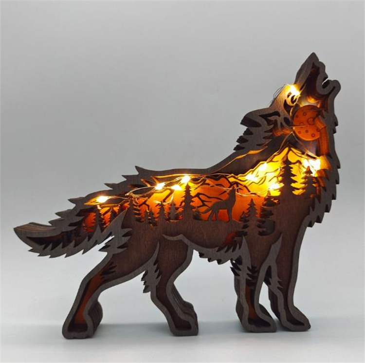 楽しておしゃれ 早い者勝ち ナイトライト クリスマスプレゼント 木製装飾 オオカミ 彫刻動物手工芸品