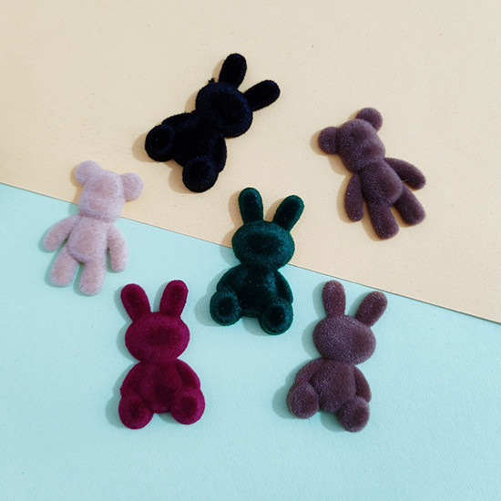 フロッキー加工 クマ ウサギ diy 耳飾り 髪飾り ペンダント 