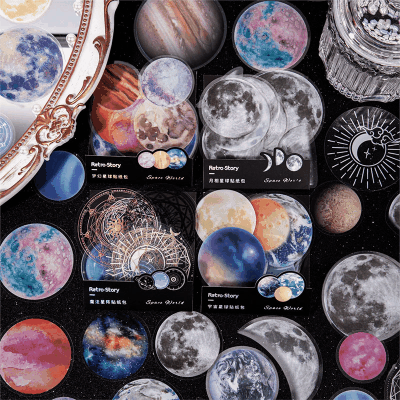 ステッカー PETシール コラージュ アンティーク イラスト 天体観測 月相 魔法星陣 ラベル 15枚入