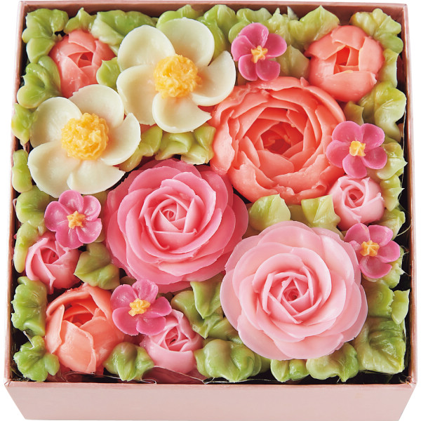 食べられるお花のボックスフラワーケーキ（ピンク）ピンク
