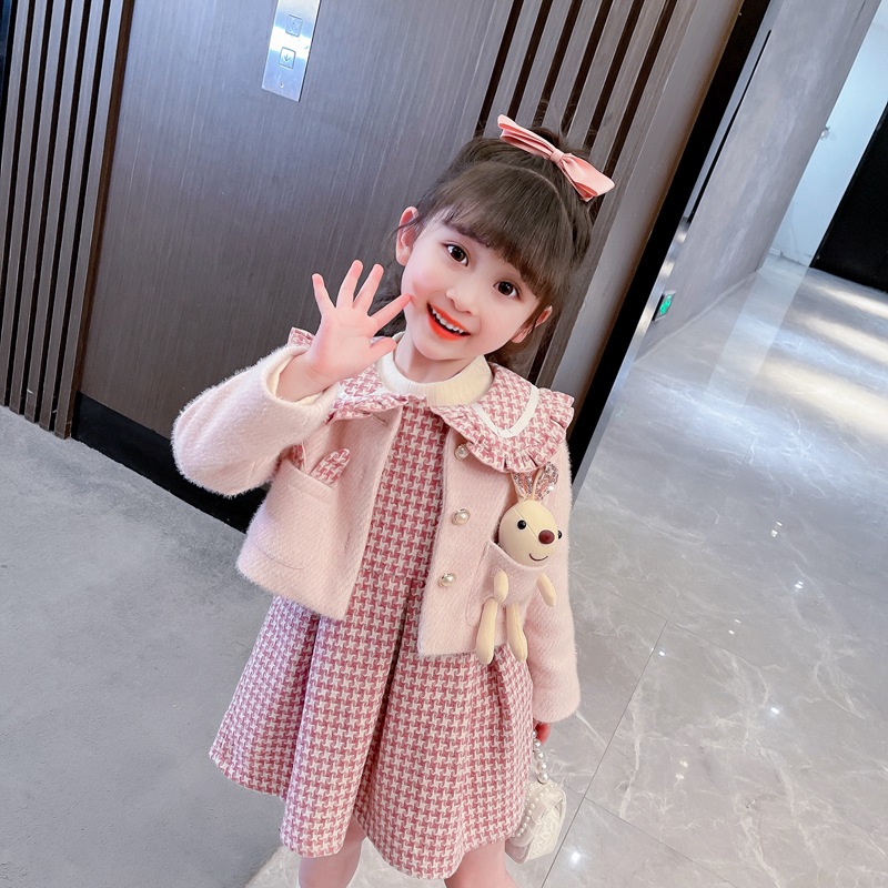 2024年新 韓国風女の子の小さい香風の格子のチョッキのスカートの 2点セット