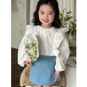 2024新作 韓国風子供服 キッズ 女の子 フライングスリーブシャツ90-150cm