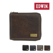 エドウイン EDWIN 財布 サイフ 二つ折財布 ラウンドジップ メンズ レディース メタルプレート シボ 合皮