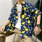 2022春夏新作 メンズ 男 トップス 半袖 プリント シャツ ブラウス コート アウター 2色 S-3XL