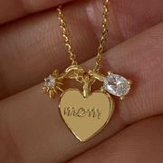 18Kゴールド　ネックレス　mom　ジルコン　太陽　ハート型のネックレス　母の日のプレゼント