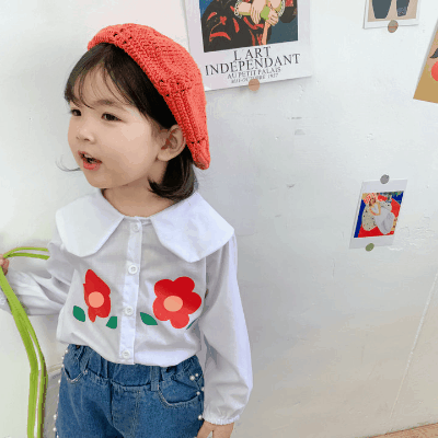 春夏新作 韓国風子供服 3-8歳ガールズ 花柄上着 ロングスリーブ ゆったり シャツ ブラウス 7-15