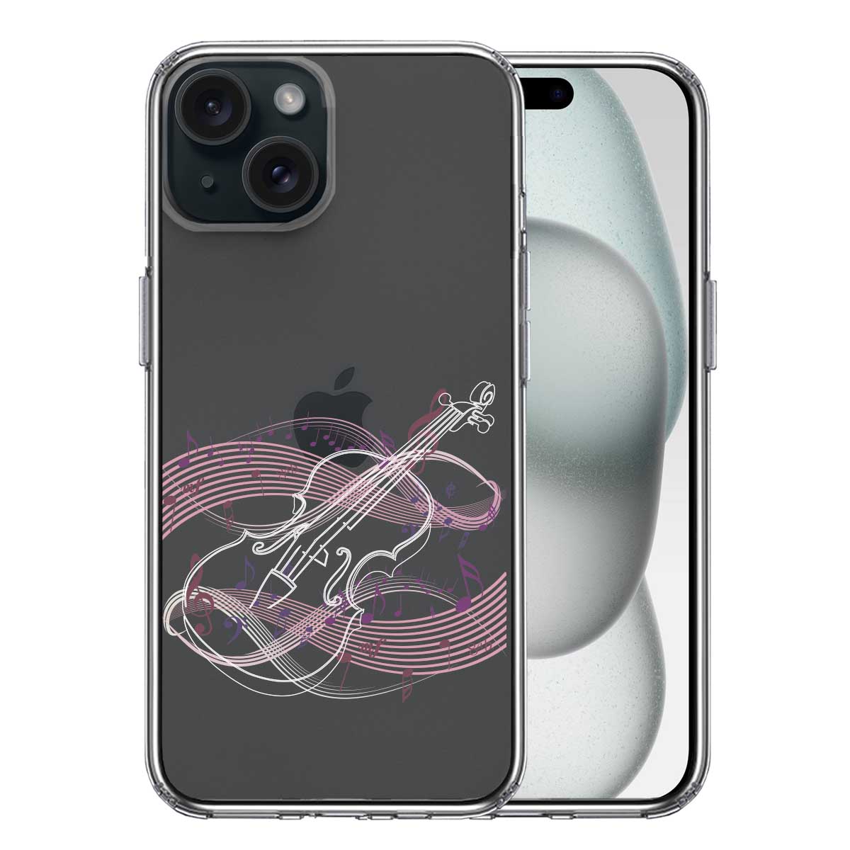 iPhone 15 Plus 側面ソフト 背面ハード ハイブリッド クリア ケース ヴァイオリン 3 ホワイト