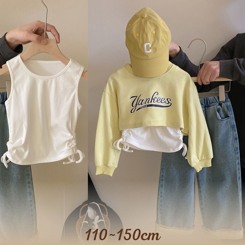 ★Girls★　子供服　110~150cm　キッズトレーナー＋ジーンズ　上下セット　韓国キッズファッション