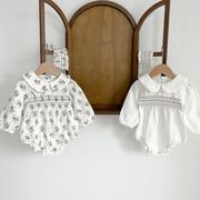 韓国子供服春の新しい赤ちゃん長袖おならロンパース綿花柄かわいいジャンプスーツ
