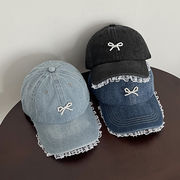 ★全3色★　帽子　リボン付きデニムキャップ　ビンテージファッション　韓国帽子