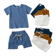 2024新作 夏子供服 男の子 女の子 ユニセックス コットン 半袖Tシャツ ショートパンツ スーツ