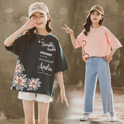女の子 半袖Tシャツ 夏の子供服 韓国のTシャツ 漫画のプリント ルーズトップス