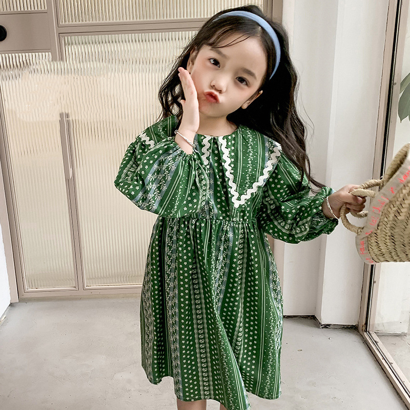 ガールズドレス フローラルドレス 秋の新作 韓国の子供服 秋のプリンセスドレス 長袖